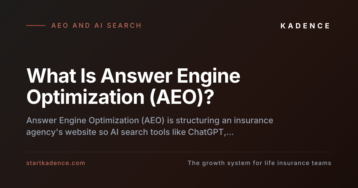 Diagram showing an insurance agency website being cited as the direct answer inside AI search engines like ChatGPT, Perplexity, and Google AI Overviews